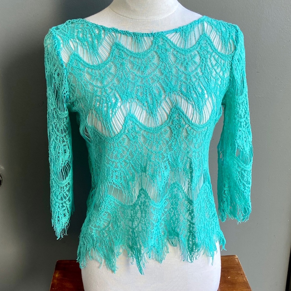 Ezra Teal Crochet Lace Top